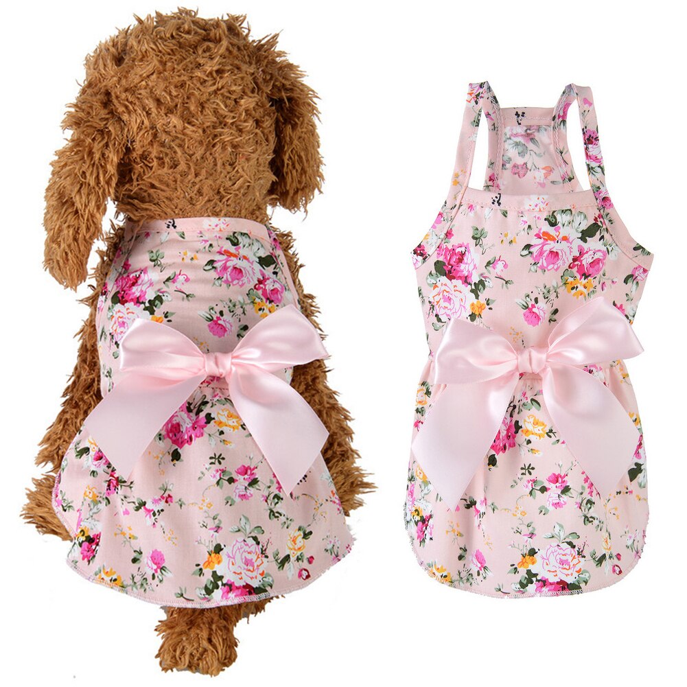 Printemps été fleur imprimé coton mignon petite robe pour animaux de compagnie chat chien Costume tenue vêtements décoration