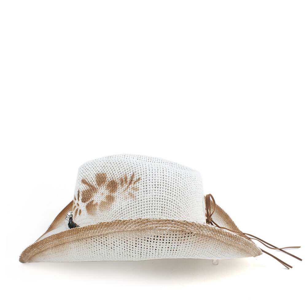 Sombrero de paja ahuecado para mujer, Sombrero de paja ahuecado, estilo bohemio, hecho a mano, estilo Cowboy del Oeste, Jazz, talla 56-58CM