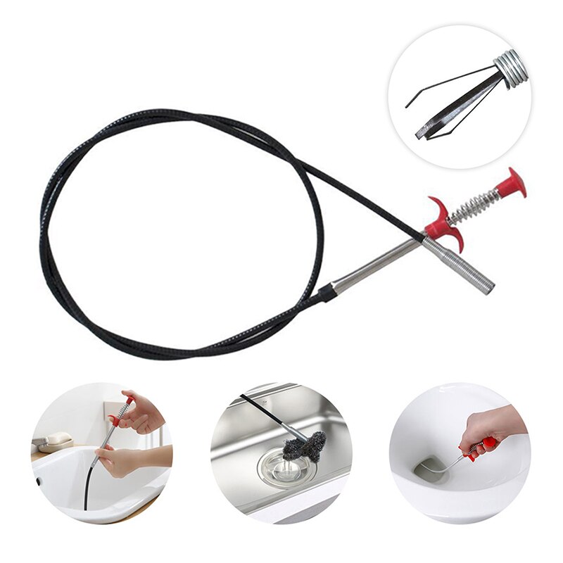 160cm Bendable Wire Drain Grabber Metal Spring Pipe Dredging Reacher Tool 1.6cm Kitchen Sink Cleaning Hook Hair Catcher Remover