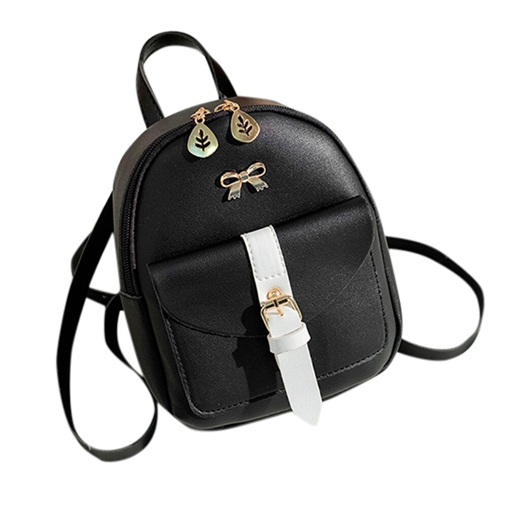Mini sac à dos sac à bandoulière en cuir synthétique polyuréthane pour femmes pour adolescentes multi-fonction sac à dos femme dames école sac à dos mochila # T1P: Black