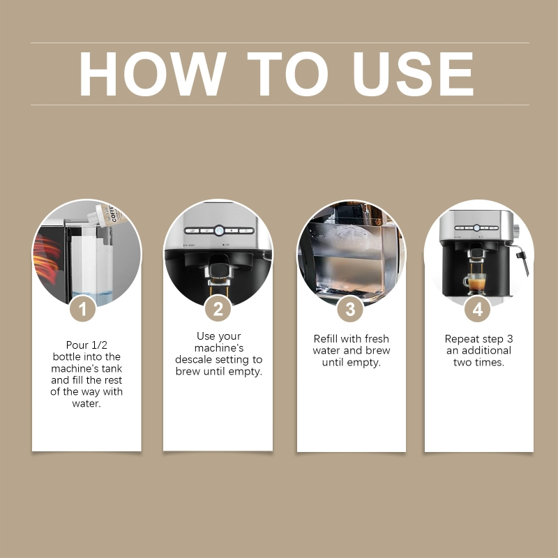 Rengjøringsmiddel for kaffetraktere. ,100ml avkalkingsmidler for kaffetraktere sikrer optimal ytelse og smaker trygt.