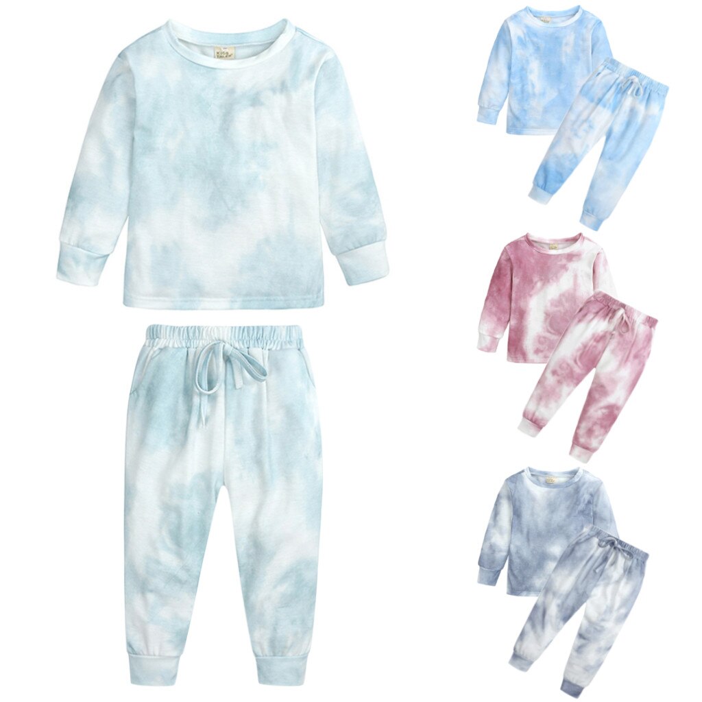 Kids Clothes Baby Girls Clothing Set Underwear Toddler Dot Long Sleeve Tie-Dye T shirt+Pants Pajamas Outfit