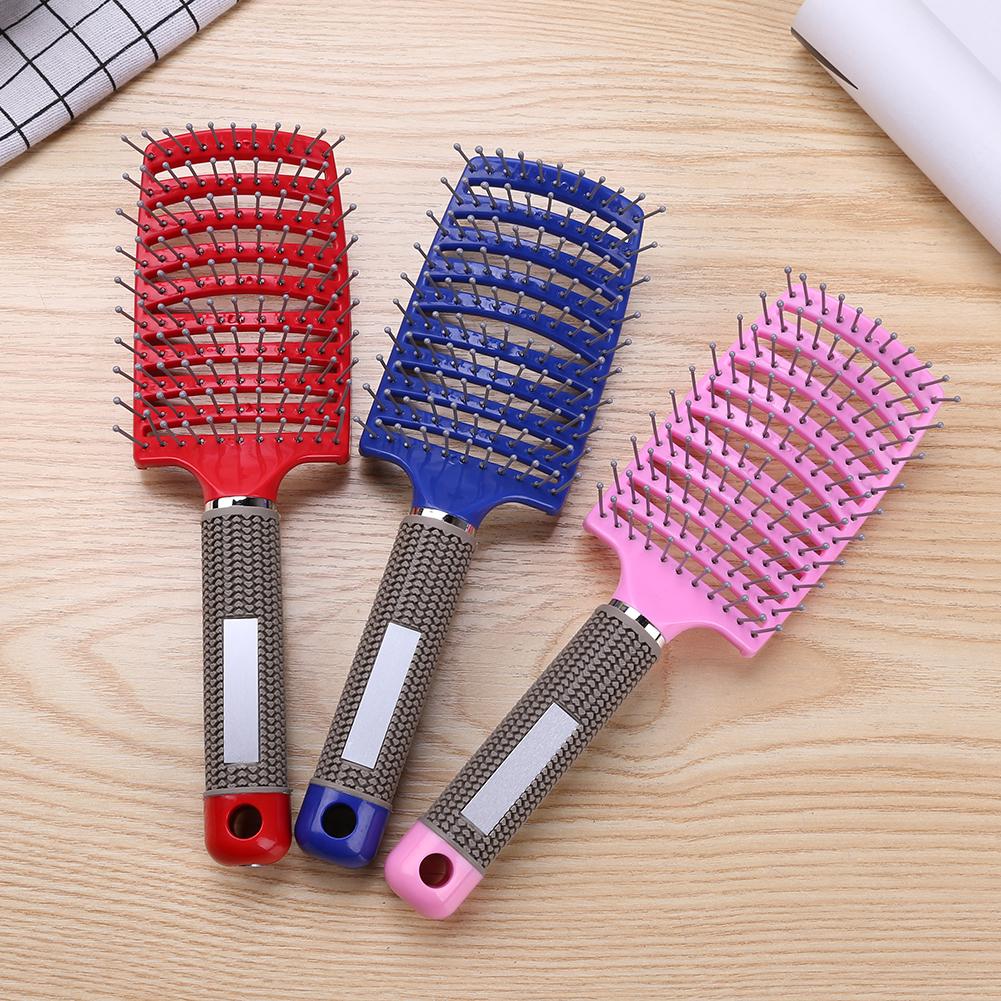 Plastic Nylon Anti-Statische Borstel Gebogen Rij Hoofdhuid Massager Styling Kam Voor Haar Kapper Kappers Gereedschap
