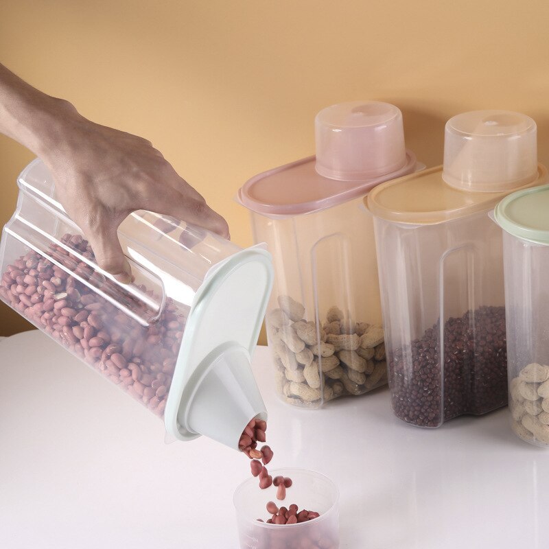 Transparent Food Storage Box Kitchen Whole Grain Storage Tank Sealed Tank with Scale Plastic Kitchen Accessories