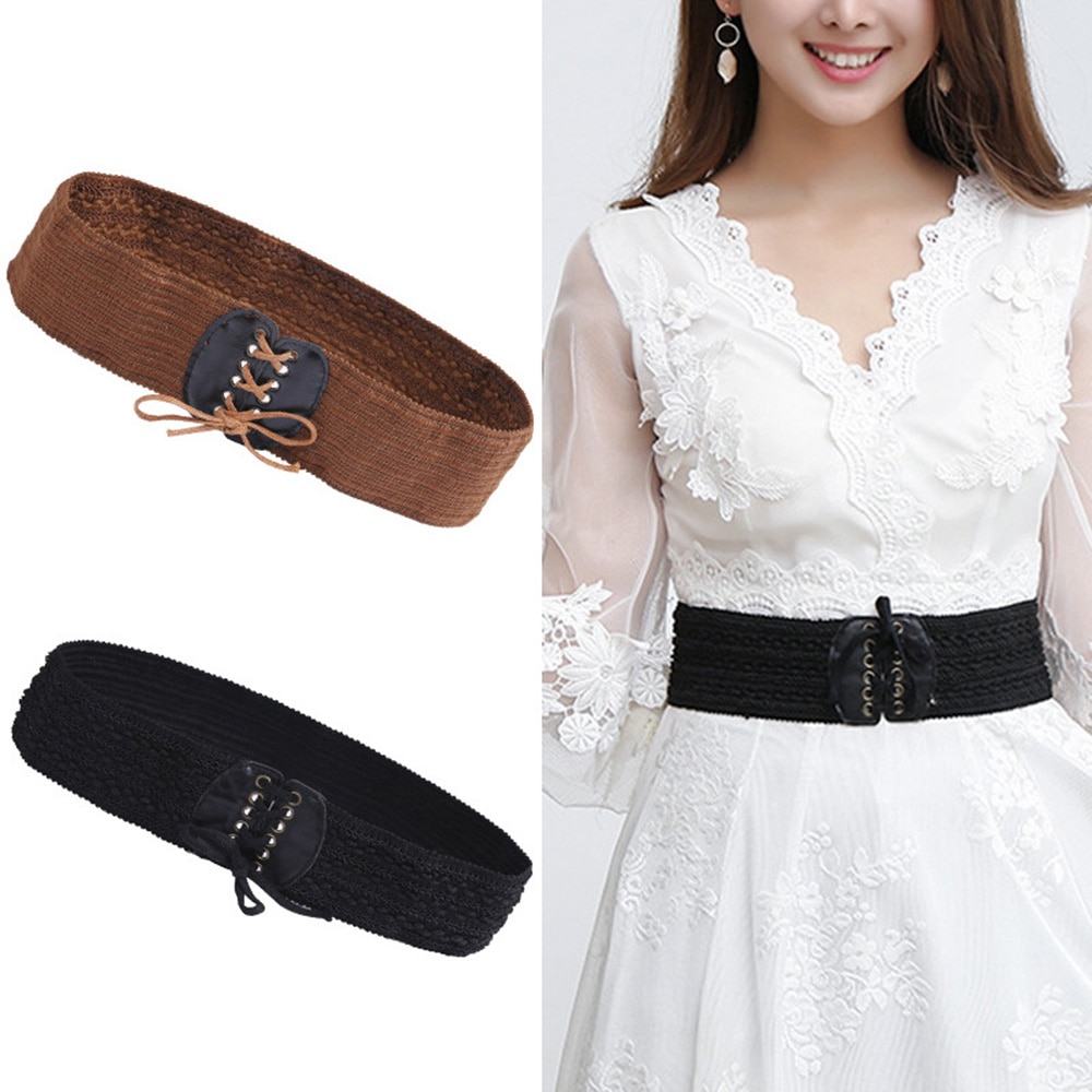 Ladies wide leather drawstring elastic waistband elastic lace drawstring waistband