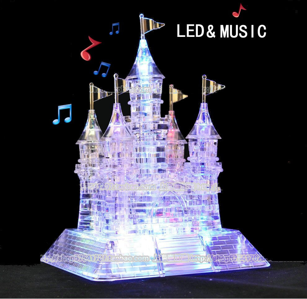 3D Vergadering Kristal Kasteel Puzzel 3D Muzikale Jigsaw met Mooie Licht-Up Educatief Kids Building speelgoed voor Kerst Cadeau