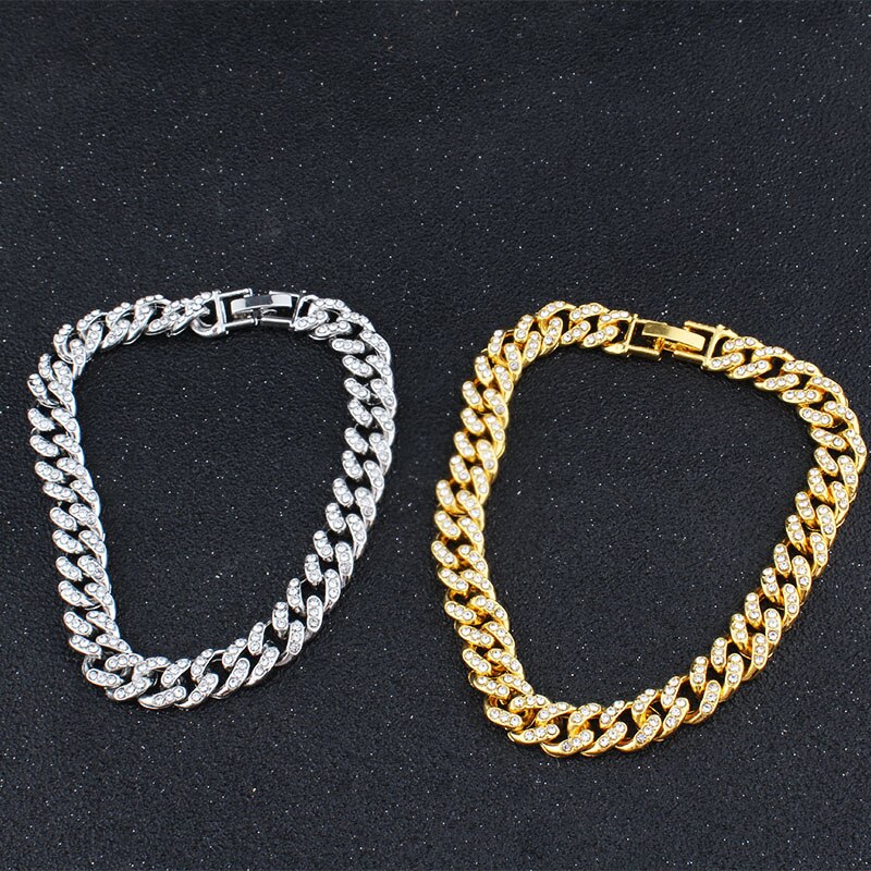Hip Hop Bling Iced Out Men's Rapper Bracelet Full Rhinestone Pave With Miami Cuban Link Chain Bracelet for Men Jewelry