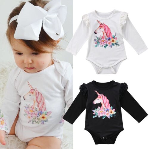 Newborn Baby Boys Girls Unicorn Boydsuit Long Sleeve