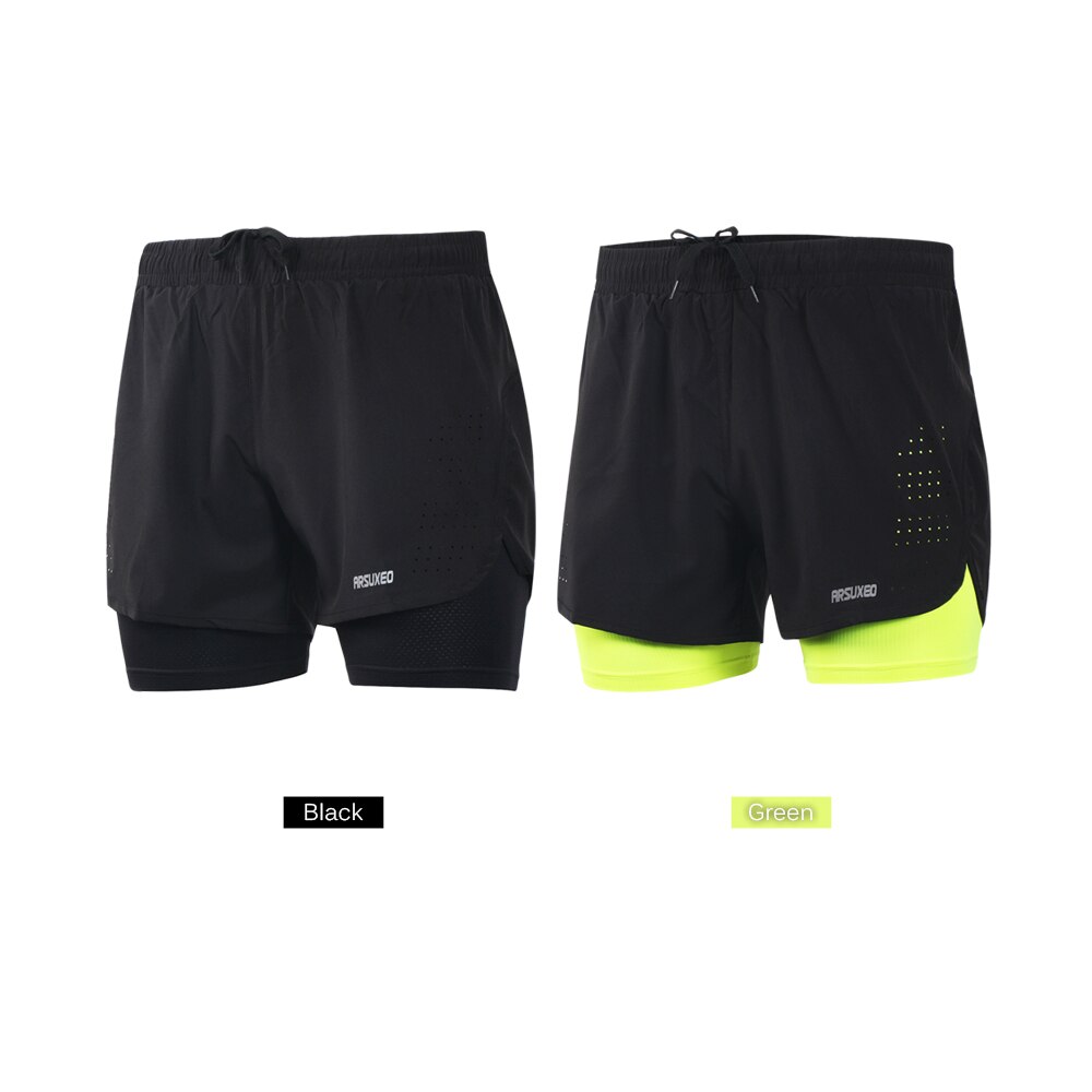 Arsuxeo B179 Heren Running Shorts Jogging Sneldrogend 2-In-1 Ademend Actieve Training Oefening Fietsen Shorts langer Liner