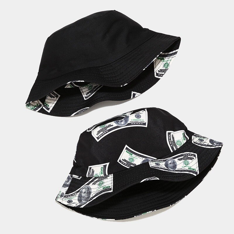 Svart hink mössa vändbar fiskmössa unisex fiskare hattar hip hop casual solkepsar