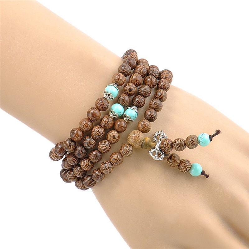 mehrschichtig 108 Holz Perlen Lotus Sandelholz Buddhistischen Buddha Rosenkranz Meditation Yoga Holz Gebetskette Mala Armbinde Halskette