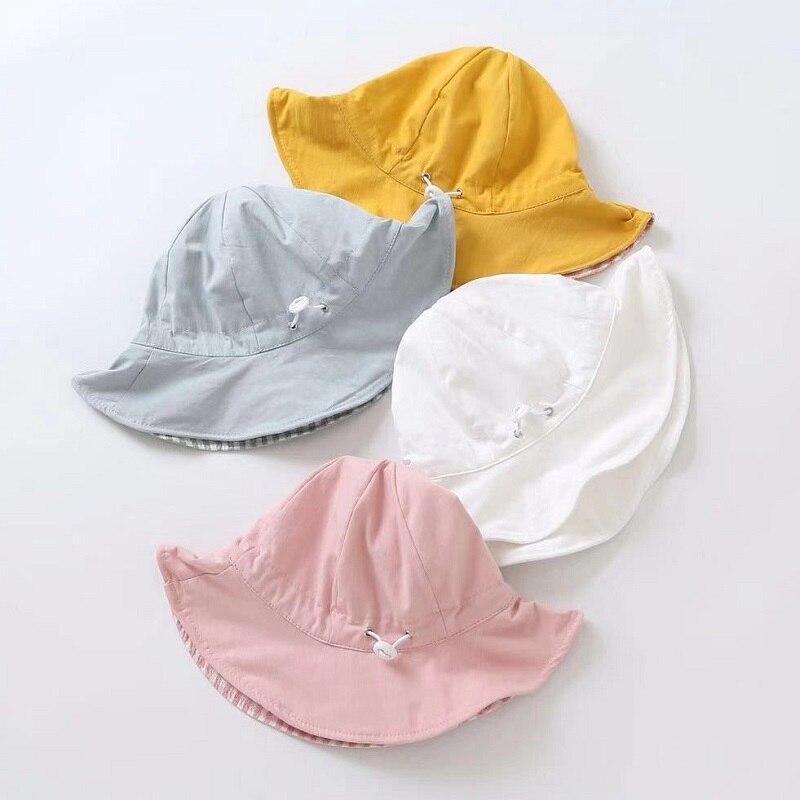 Sombrero de cubo amarillo para niños y niñas, gorro de playa Reversible de algodón, de ala ancha, de cumpleaños, H096D