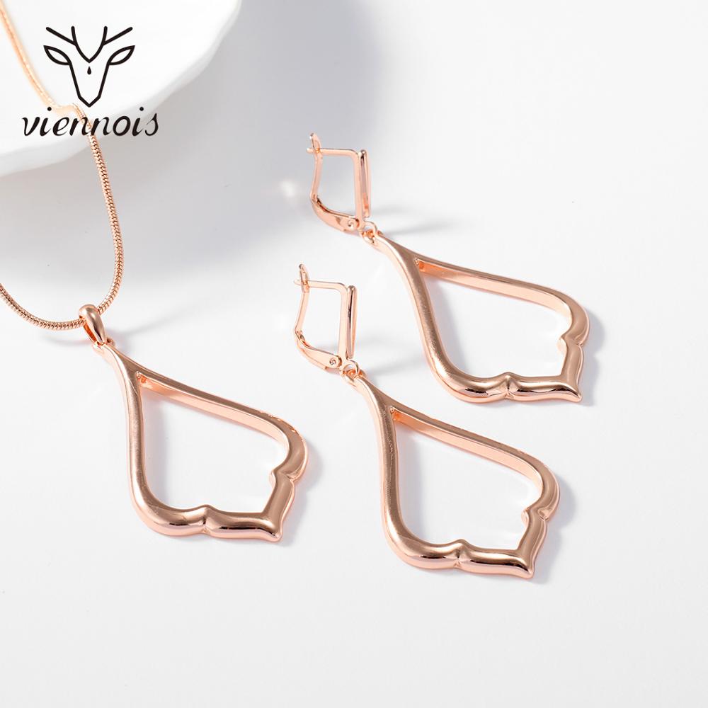 Viennois Vergulde Sieraden Sets Voor Vrouwen Minimalistische Geometrische Water Ketting En Oorbellen Dubai Sieraden Sets Voor Bruid: Rose Gold Color