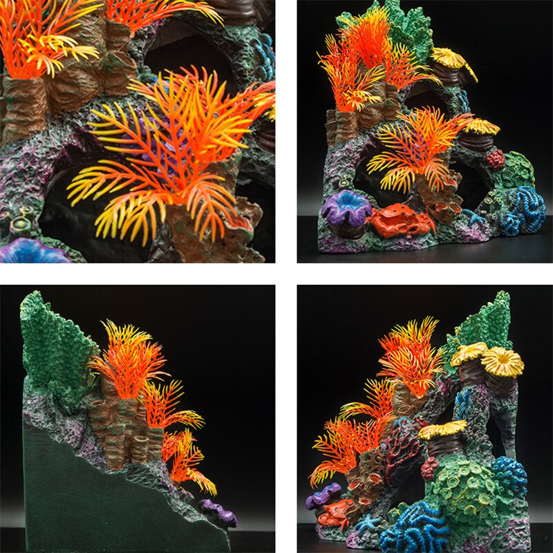 Harpiks koral dekoration farverig fisk akvarium dekoration kunstig koral til akvarium harpiks rev sten lanscaping ornamenter