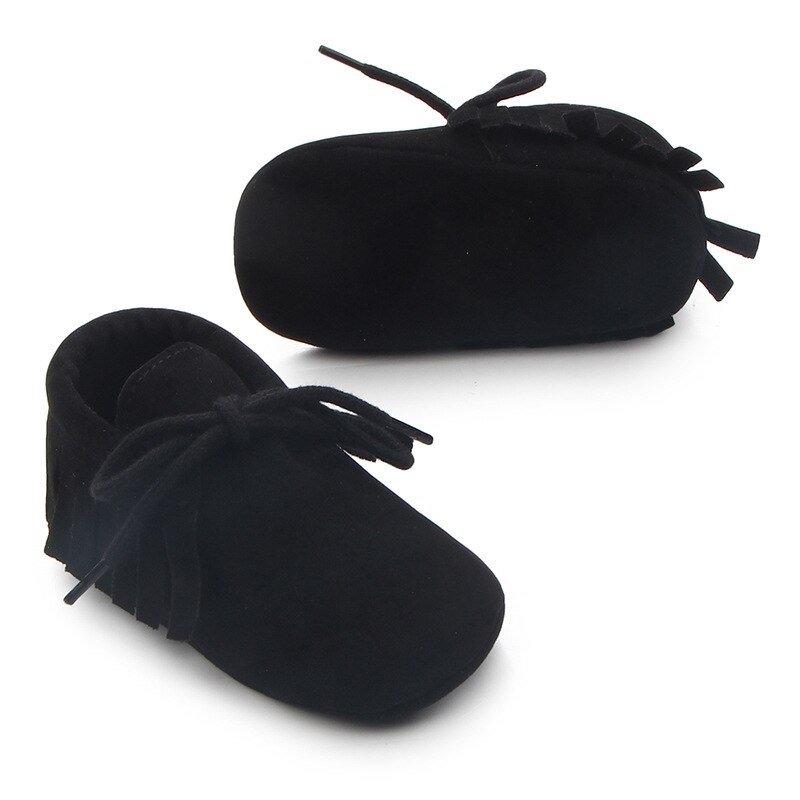 Baby Jongens Meisjes Mocassins Moccs Schoenen Babyschoenen Bebe Fringe Zachte Zolen antislip Footwear PU Leather Crib schoenen: Black / 13-18 months