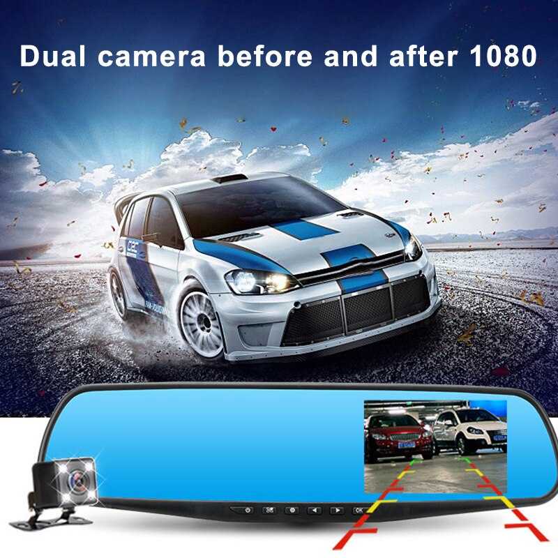 Lcd dvr video dashcam recorder 1080p fhd camera voor achter duals lens rijrecorder  m8617