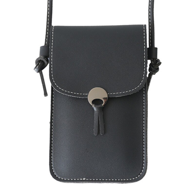 Effen Kleur Dames Touch Screen Mobiele Telefoon Tas Schouder Messenger Bag Mode Alle-Wedstrijd Schattige Kleine Tassen: Black