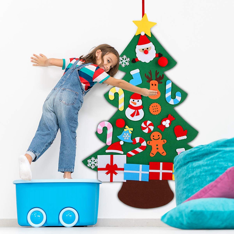 3D Voelde Kerstboom Muur Opknoping 3Ft Kerstboom Set Met Ornamenten Voor Kinderen Xmas Diy Decoraties