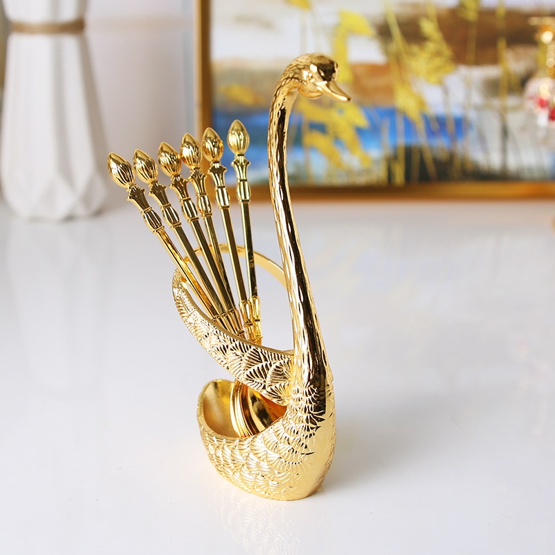 Fruit fork set zinc alloy lovely household fruit sticks with European fork Swan shaped tableware mini spoon tiny spoon