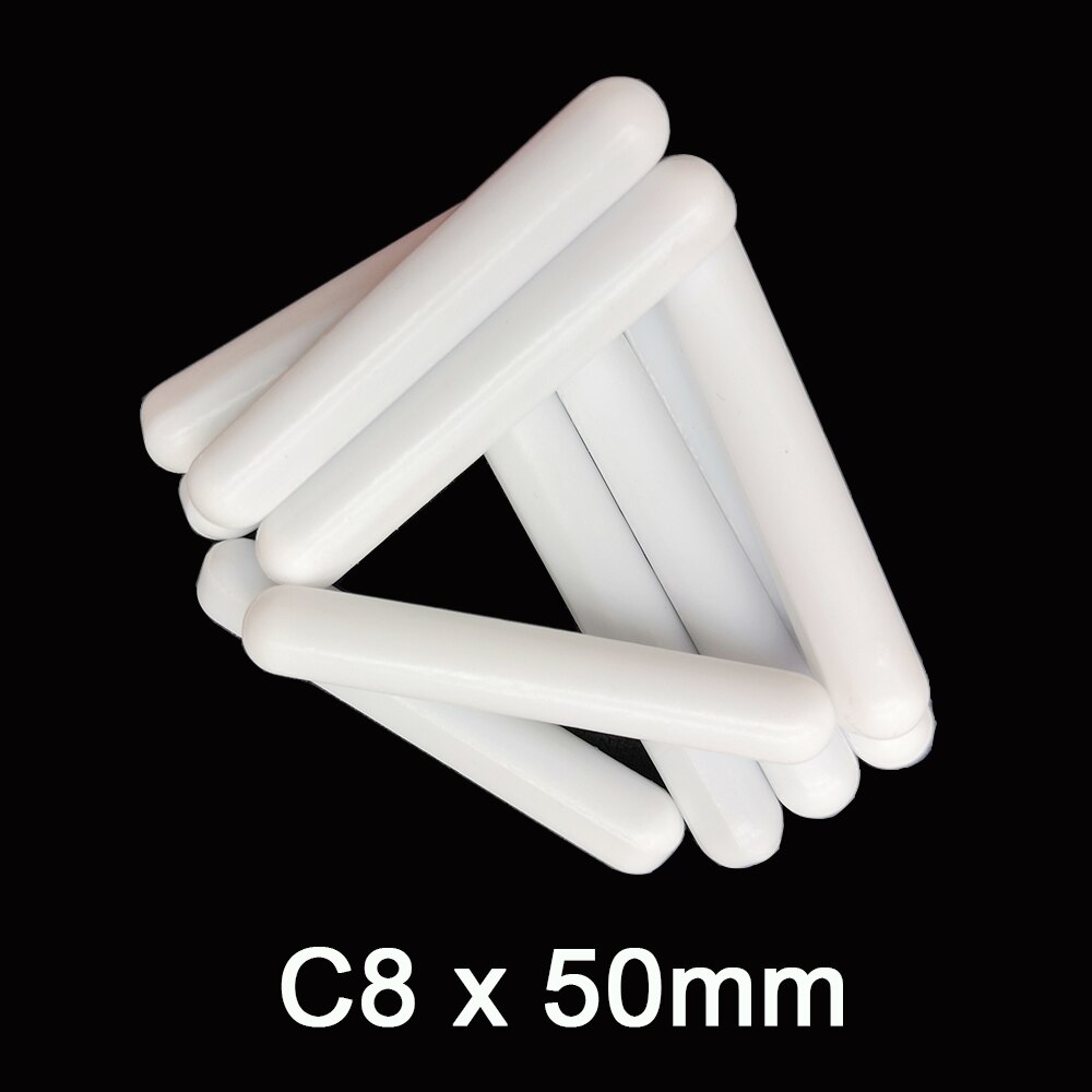 C8 x 50mm ptfe magnetisk omrörare omrörarstavar utan pivotring vanliga omrörande vita spinnstänger, förpackning  of 10 st