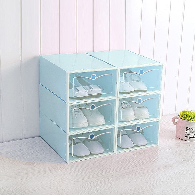 6pcs/set Thickened Flip Shoes Transparent Drawer Case PP Plastic Shoe Boxes Stackable Box Storage Shoe Box Storage organizer: Small Blue 1 Pack