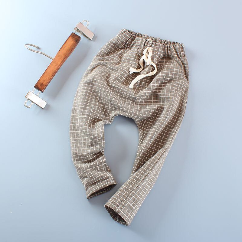 Drenge bukser børn bukser børn forår efterår tøj til baby dreng harem bukser småbørn clearance plaid: Khaqi / 3t