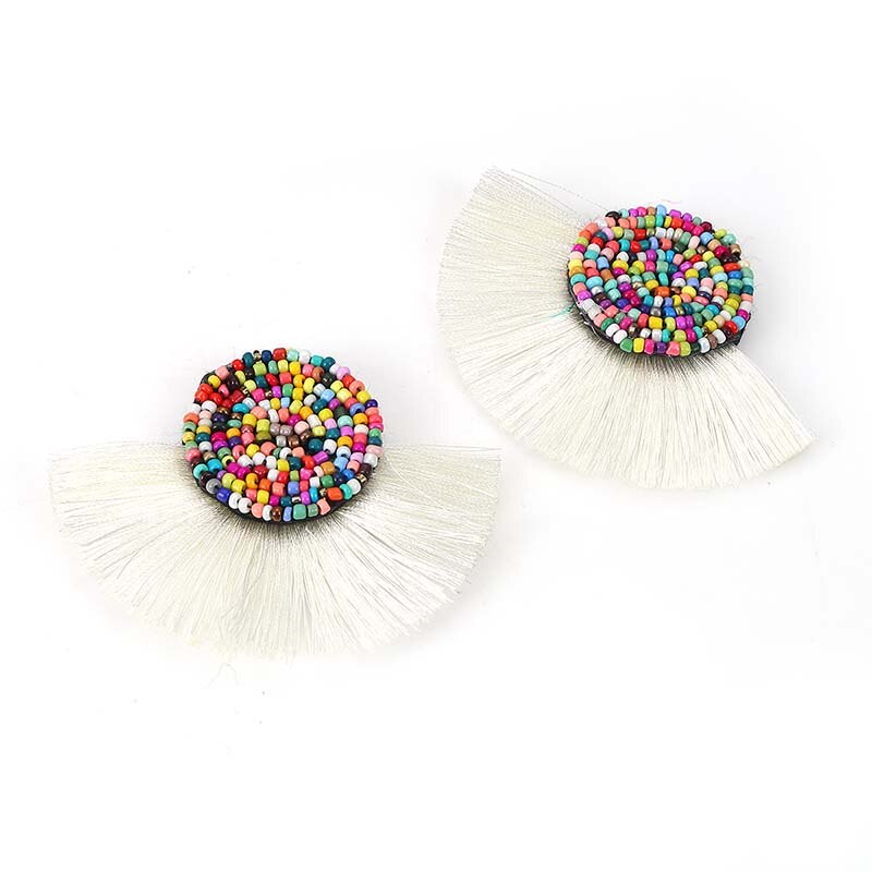 2PCs Tassel fringe pendant with glass bead for DIY earrings jewelry making sewing supplies garment clothes accessory decoration: 3