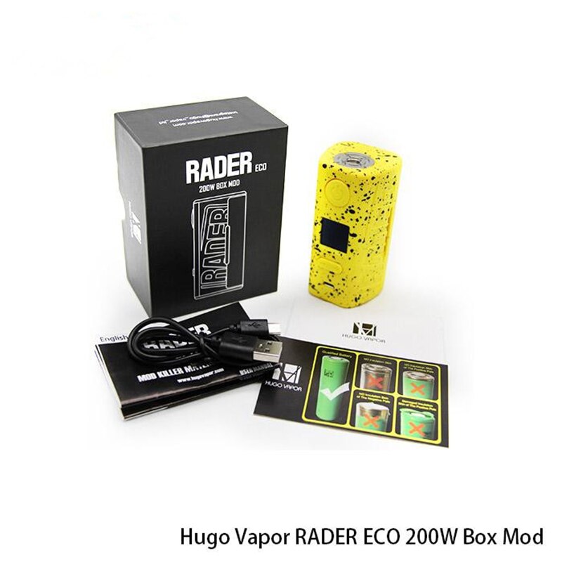 Hugo Vapor Rader Eco 200W Box Mod Powered by Dual 18650 Batteries 0.96"inch Square OLED Screen Diaplays vape mods 100% Original