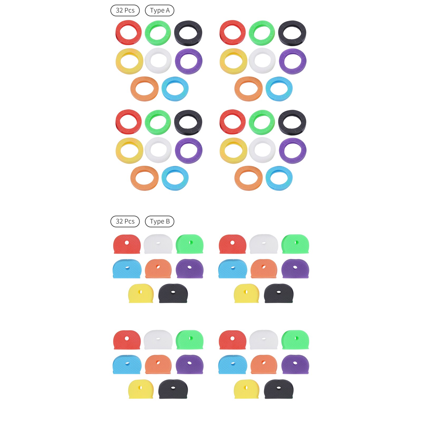 32Pcs Hollow Elastic Multi Color Rubber Soft Key Locks Keys Cap Key Covers Toppers Silicone Keyring Case