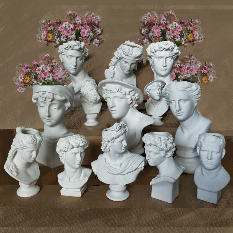 Vit harts david skulptur huvud vas blomsterarrangemang original imitation gips heminredning vas marseille ariadne vaser