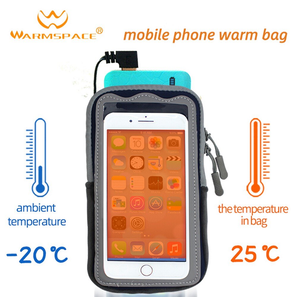 Borsa calda riscaldante per telefono cellulare elettrico da 4/7 pollici per Iphone sport custodia da corsa custodia per braccio custodia per telefono cellulare invernale: nero