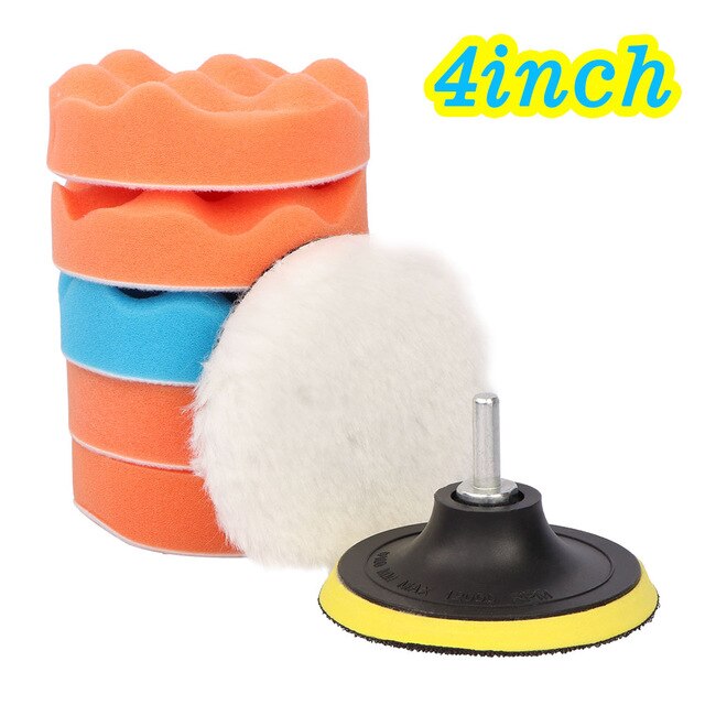 Almohadilla de pulido para coche, almohadilla de esponja de pulido Kit de herramientas de mano, adaptador de taladro de 3, 4, 5, 6 y 7 pulgadas, almohadilla amortiguadora, 8 Uds.: 4 Inch M10