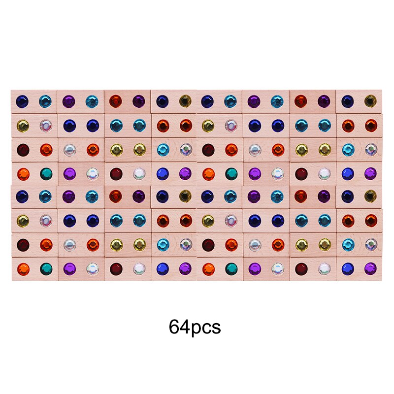 Bloques de gemas de juguete de madera, bloques de apilamiento de arcoíris, bloques de madera Natural, bloques educativos para niños, Speelgoed: double gem 64pcs