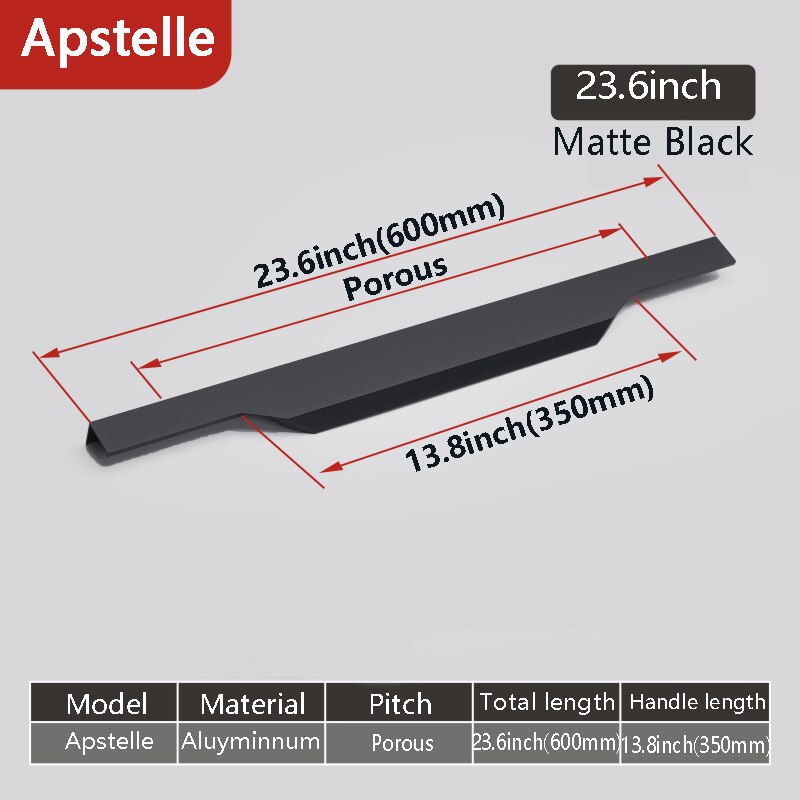 Aluminum Alloy Hidden Home Improvement Black Furniture Handle Furnitur Door Handl T Bar Black Gold Home Improvement: 1-Black-600mm