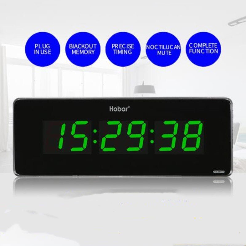 36*13*3cm Digital Wall Clock Hours Minutes Seconds Display Desk Table Clocks Plug-In Use Electronic LED Wall Watch EU/US/UK Plug: Green