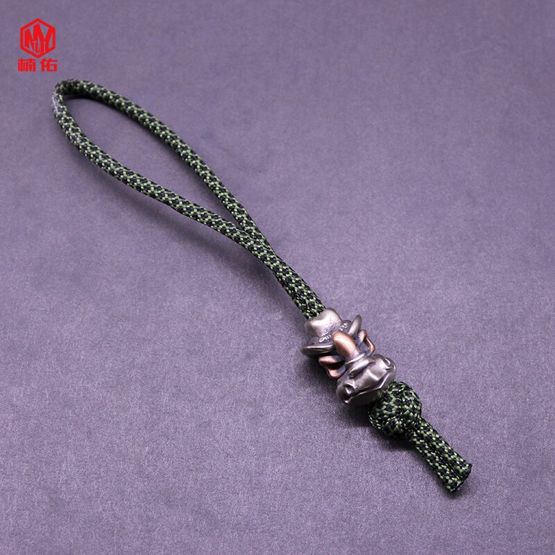 1PC Retro White Copper Red Copper Knife Beads Bull head Skull Paracord Beads Lanyard Pendants: green and black