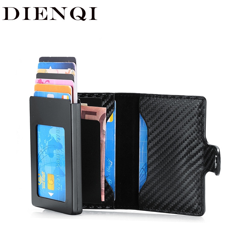 DIENQI Rfid Carbon Fiber id Credit Card Holder Case Metal Smart Minimalist Wallet Men Business Bank Cardholder Cart Holder