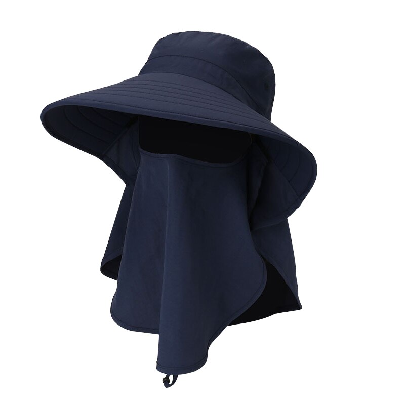 Protection du visage contre les gouttelettes casquette de pêche été en plein air Protection solaire cou visage rabat chapeau large bord: Blue