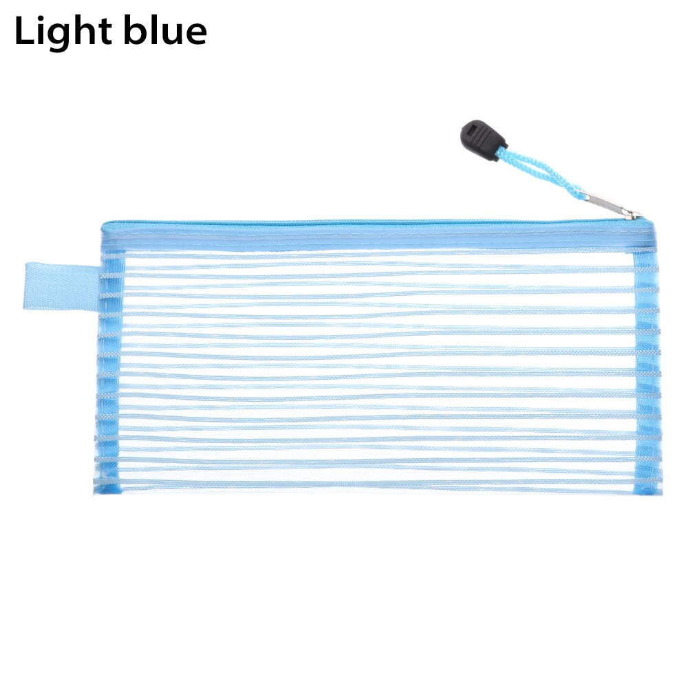 Trasparente Della Maglia sacchetto di Nylon Del Sacchetto Delle Donne Del Sacchetto Della Chiusura Lampo di Cancelleria Semplice Trucco Cosmetico di Immagazzinaggio Del Sacchetto Portatile di Viaggio Make up Organizer: light blue