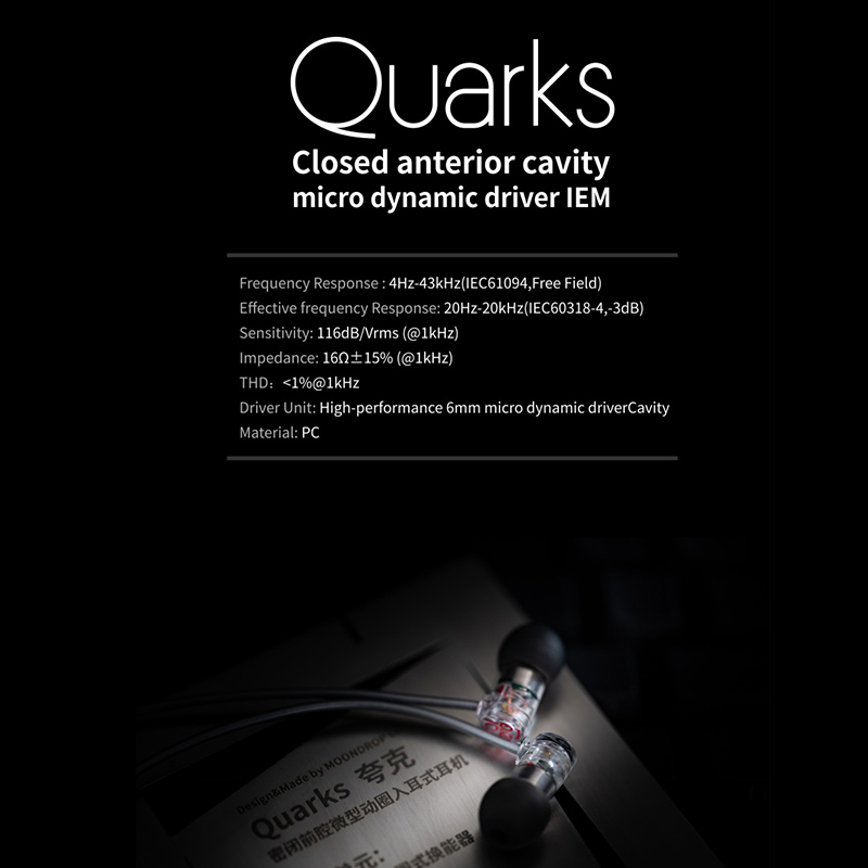 MOONDROP Quarks Earphones High-performance IEMs Closed Anterior Cavity Micro Dynamic Driver Earbuds