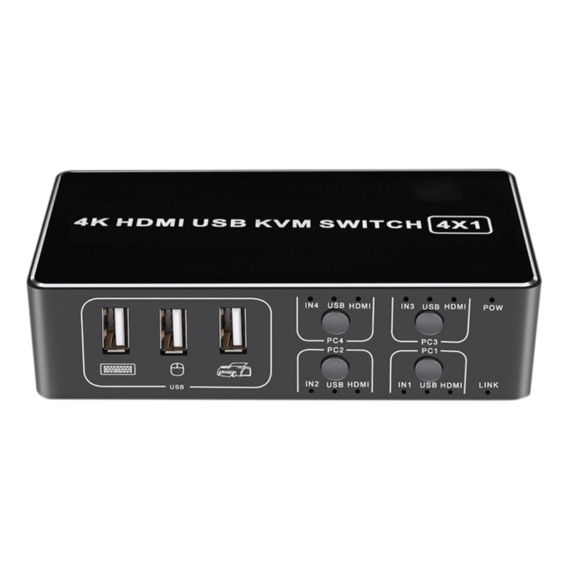 4K HDMI KVM Switch 4Ind 1Ud - USB, Tastatur, Mus, Printer, Skærm: Default Title