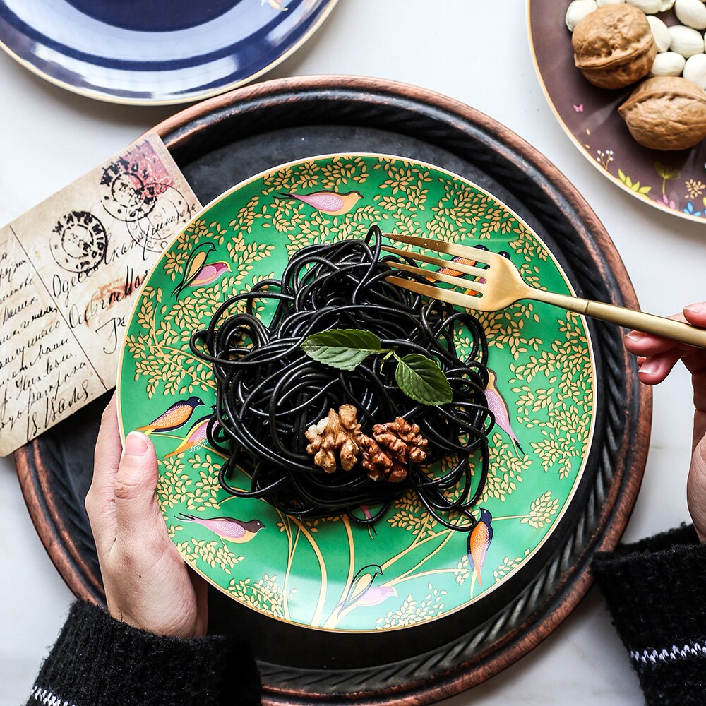 Bone Porcelain Dinner Plate 8 "Color Flower and Bird Pattern Ceramic Round Dinner Plate plate set