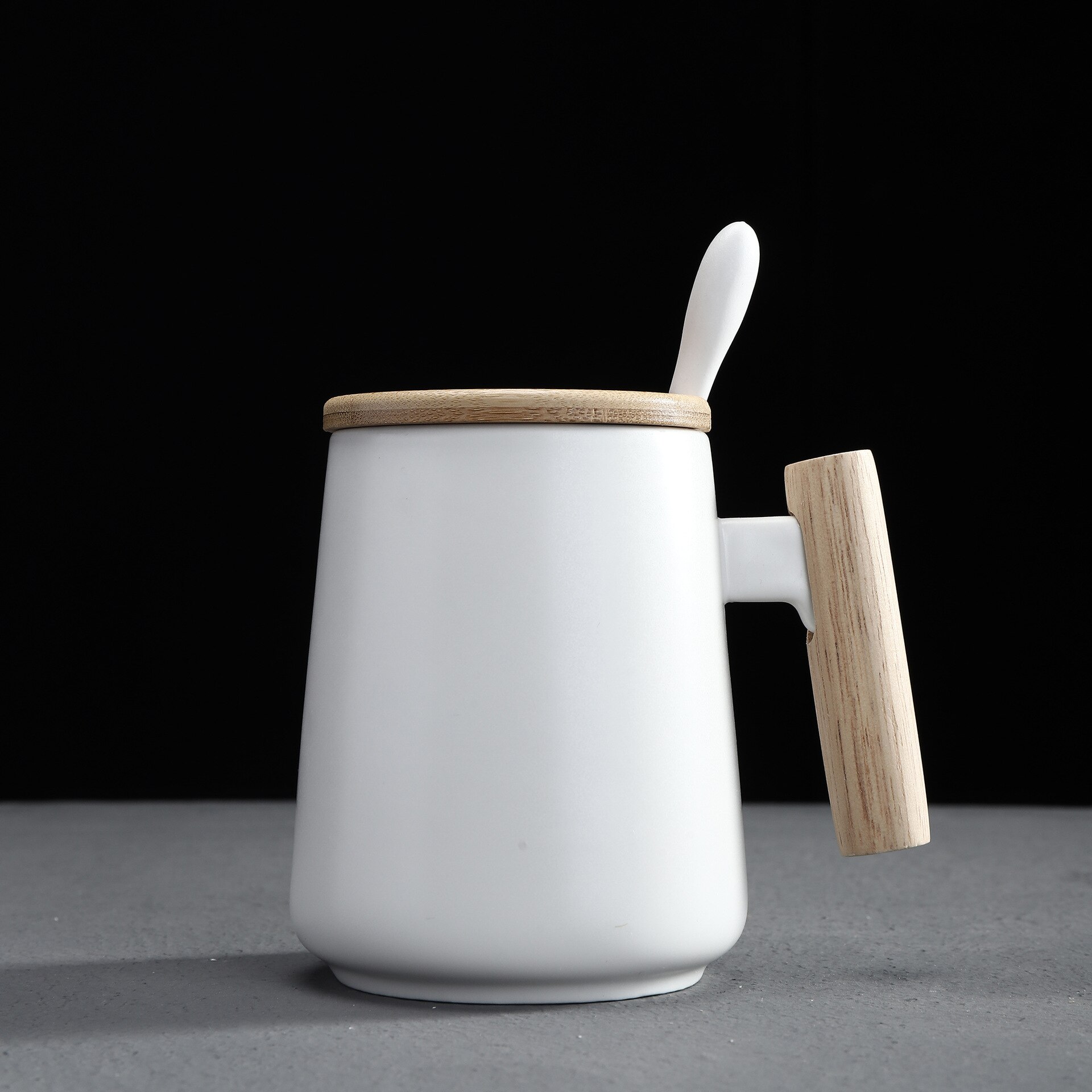 Creatieve Keramische Mok Houten Handvat Koffie Tumbler Cups Tazas De Ceramica Creativas Geurende Thee Melk Sap Cafe Tuimelaars Mokken: White set