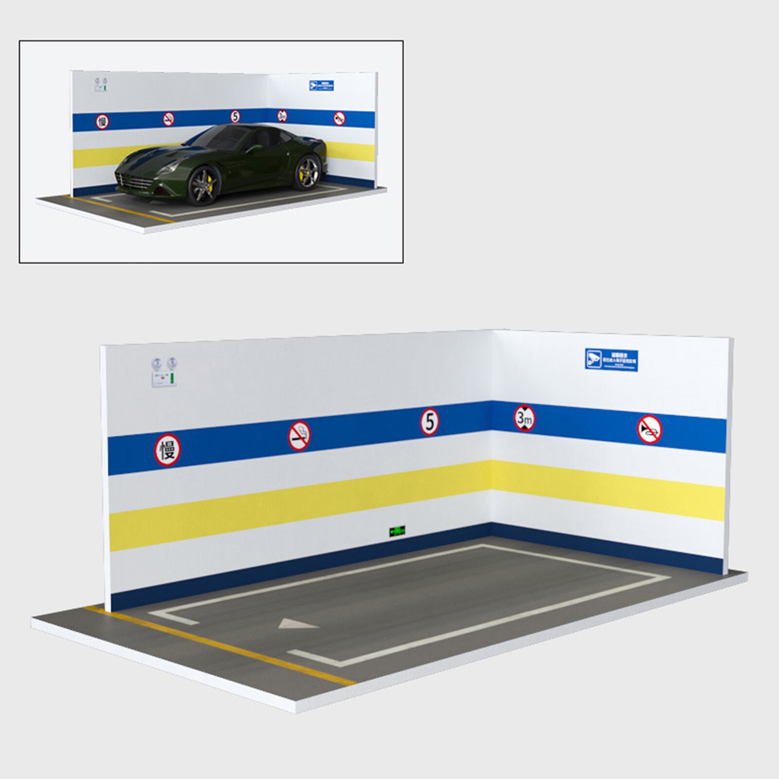 1:24 Model Car Parking Lot Scene Garage Display Cabinet Simulation Modified Garage Collection Table Decor: blue