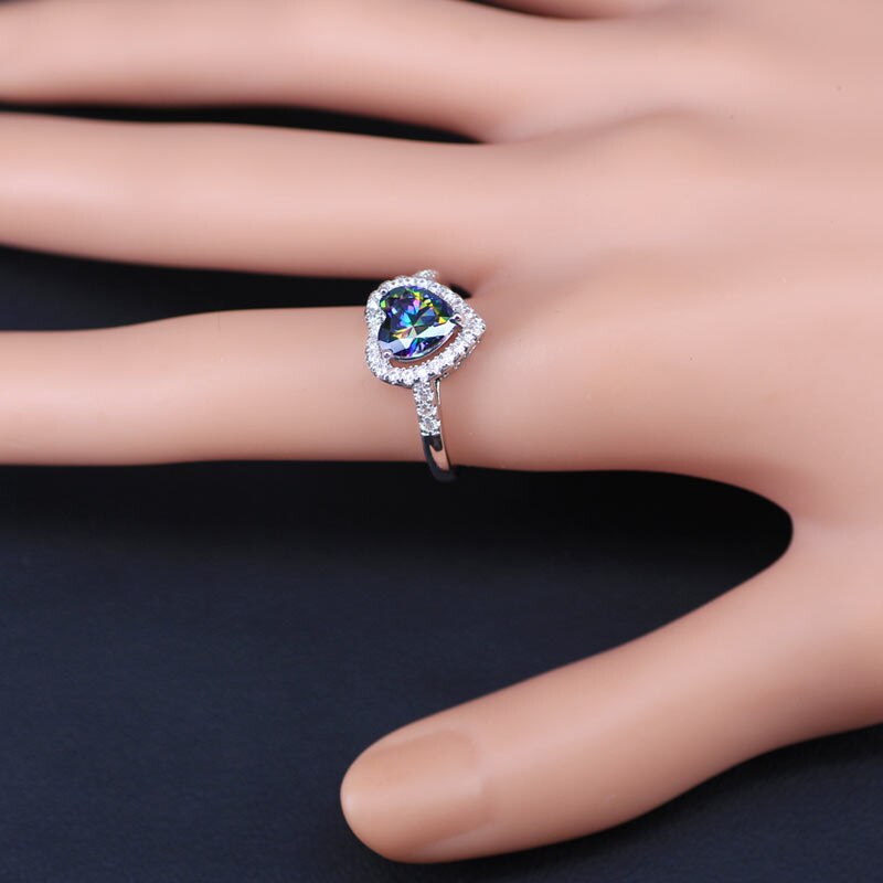 Heart Silver Color Jewelry Set Rainbow Zircon White CZ Jewelry Sets For Women Wedding Necklace/Earrings/Pendant/Ring