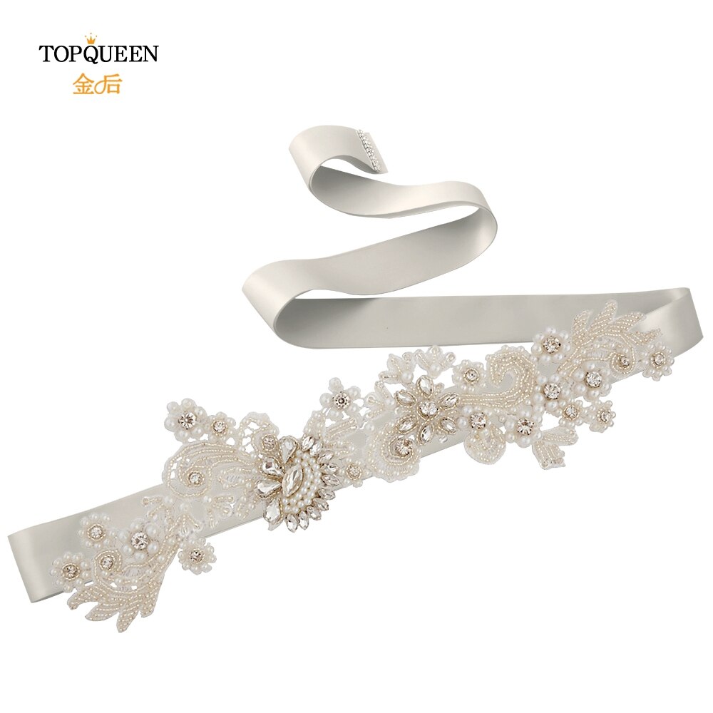 TOPQUEEN S157 Hochzeit Schärpe Braut Gürtel funkelnd Schärpe für Kleid Plus Größe Birne Band Schärpe Schwarz Band Strass Gürtel Schärpe gürtel: grau
