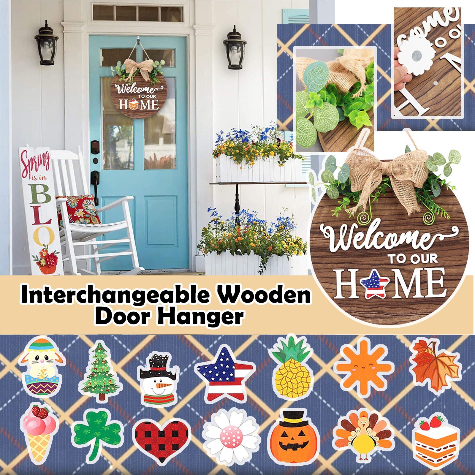 40 # Welkom Houten Deur Hanger Seizoensgebonden Home Teken Ornamenten Voor Thuis Decoratie Verwisselbare Deur Hangers Accessoires