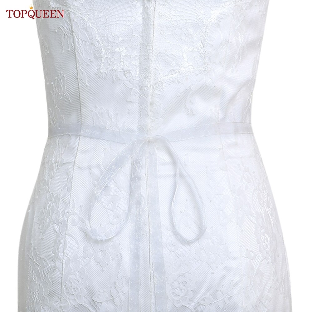 TOPQUEEN-Cinturón de lujo para novia, faja con apliques de diamantes de imitación para vestido de boda, cinturones de joyería, cinturón de Vestido plateado brillante, S437-S: ivory organza