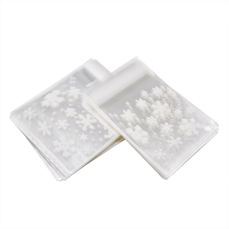 50 stks 100 stks Witte Sneeuwvlok Plastic Bag Transparante Cellofaan Bakken Snoep Koekje Tas Voor Wedding Christmas Party Supply