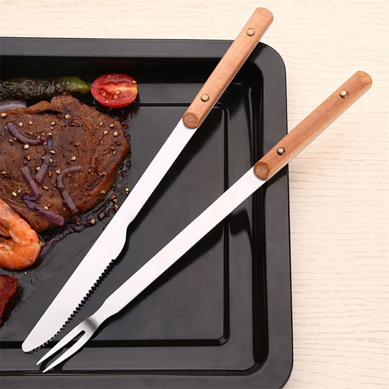 Ensemble de couteaux fourchette BBQ | En acier inoxydable pour l'extérieur, dinde porc Steak boeuf Grill Barbecue bâtons à rôtir, outils accessoires de cuisine 2 pièces